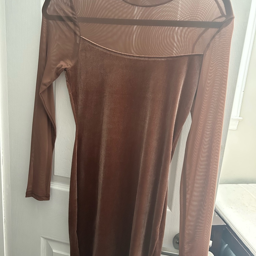 Elegant Brown Mesh Dress New without tags